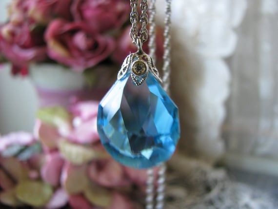 1930s Art Deco Blue Paste Filigree Necklace, Brid… - image 2