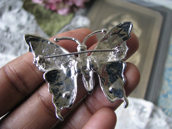 Vintage Butterfly Brooch, Rhinestone Butterfly Br… - image 9