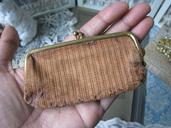 Antique Coin Purse Suede Coin Purse Brown Leather Coin 