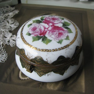 Antique Porcelain Box, Victorian German Porcelain Box, Hand Painted Porcelain Box, Porcelain Rose Box, Porcelain Box
