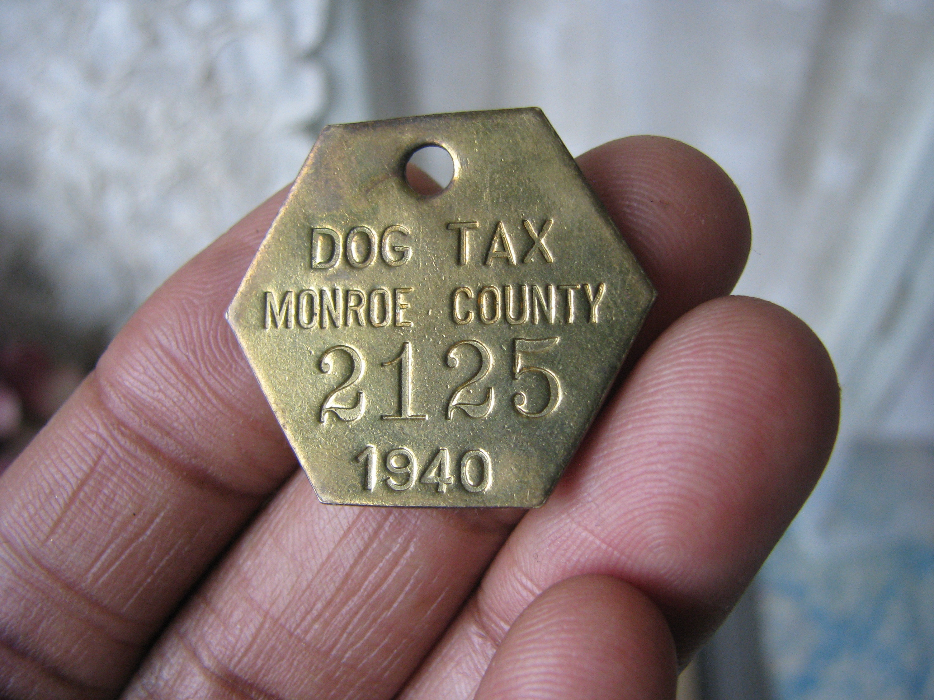 Antique Dog License Tag Stamped Brass Tag Dog Collar Tag Etsy