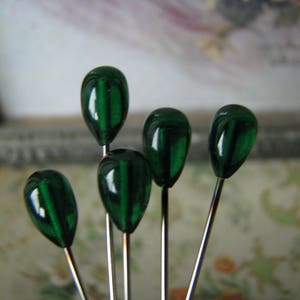 1940's Glass Pearl Corsage Pins, Green Pearl Pins, Vintage Glass