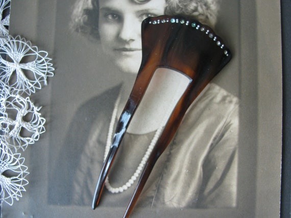 Art Deco Paste Hair Comb, Rhinestone Hair Comb, D… - image 1