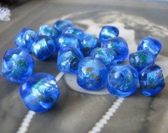 Art Deco Foil Glass Beads, 1930&#39;s Cobalt Foil Glass Beads, Foil Art Glass Beads, Vintage Foil Glass Beads, Vintage Jewelry Supplies