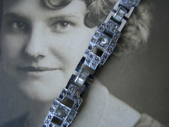 Art Deco Paste Bracelet, Art Deco Rhinestone Brac… - image 2