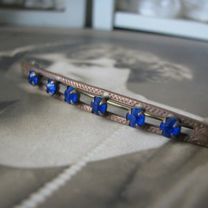 Antique Paste Brooch, Victorian Paste Brooch, Victorian Bar Brooch, Blue Paste Brooch, Long Bar Brooch, Etched Bar Brooch