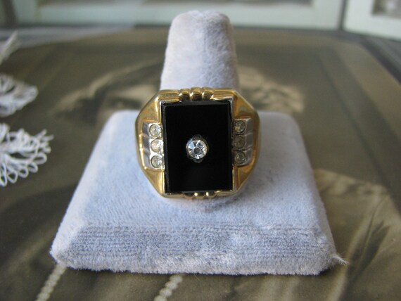 Mens Onyx Ring, Vintage Onyx Ring, Gold Plated On… - image 3