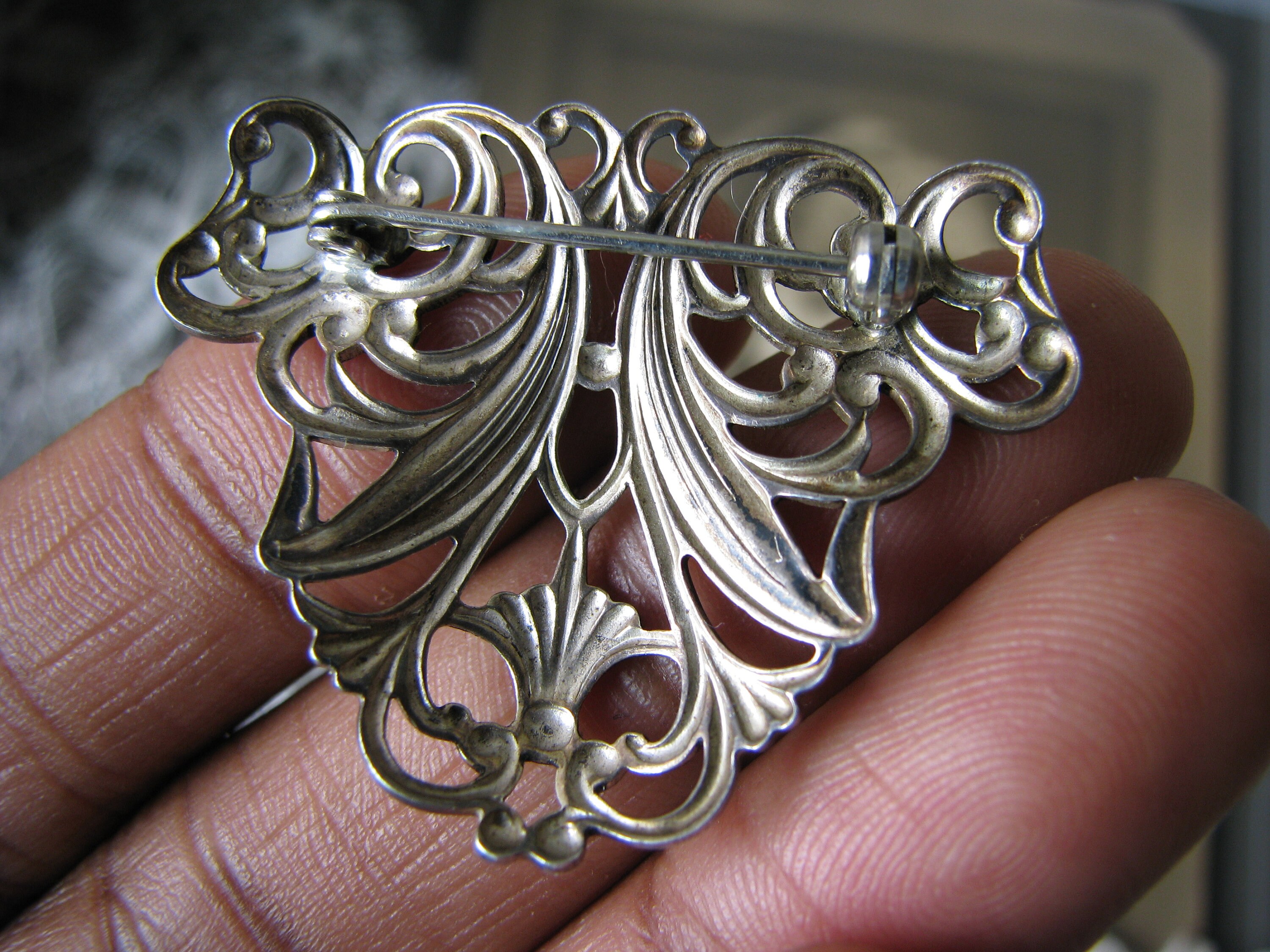 Antique Art Nouveau Brooch, Antique Silver Plate Brooch, Art