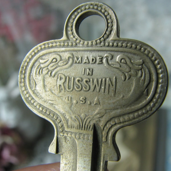 Antique Brass Key, Flat Brass Key, Antique Russwin Key., Antique Pin Tumbler Key, Antique Steampunk Key, Key Pendant,