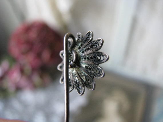 Antique Silver Stick Pin, Antique Filigree Stick … - image 3