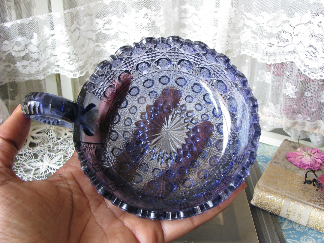 Antique Nappy Bowl, Pressed Glass Nappy Bowl, Purple Glass Nappy Bowl