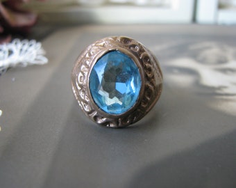 Victorian Men's Ring, Antique Blue Paste Ring, Antique Pinchbeck Ring, Antique Victorian Ring, Victorian Pinchbeck Ring, SIZE 8 1/2