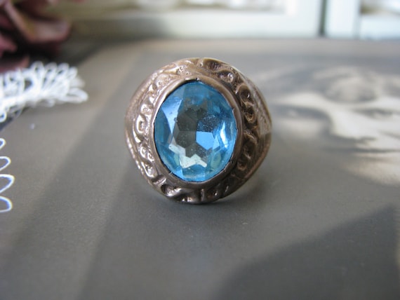 Victorian Men's Ring, Antique Blue Paste Ring, Ant