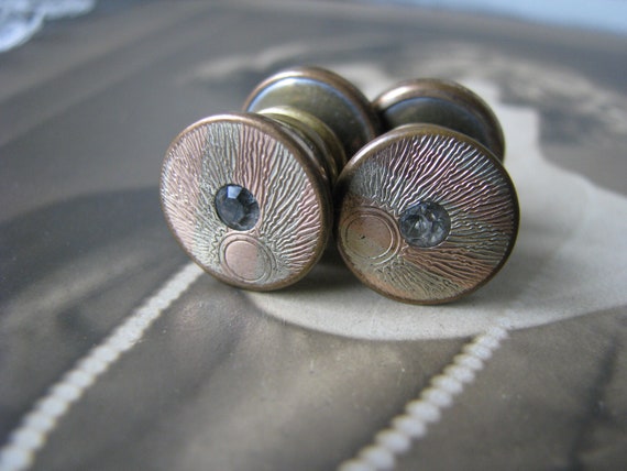 Paire De Boutons De Manchettes Vintage Style Art Déco - Argenté - Occasion Très Bon État