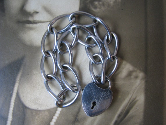 Antique Padlock Bracelet, Victorian Heart Padlock… - image 1