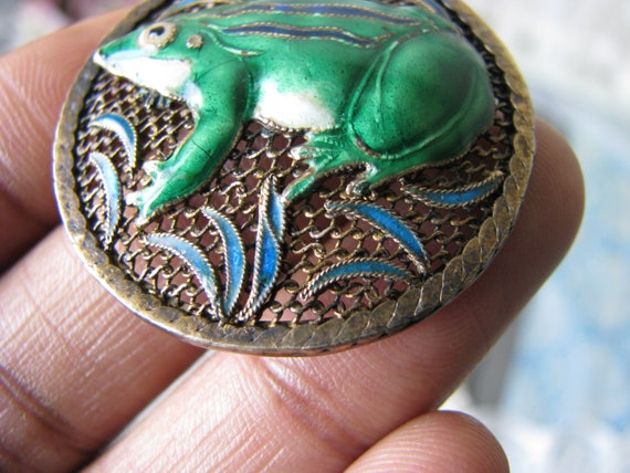 Antique Chinese Export Silver Cloisonne Frog Pend… - image 7