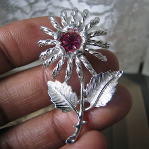 Vintage Flower Brooch, Pink Rhinestone Brooch, Floral Brooch, Vintage Brooch, Emmons Brooch, Emmons Jewelry, Costume Jewelry