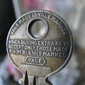 Antique Brass Key, Yale Advertising Key, Flat Brass Key, Antique Yale Key, Yale Security Key, Antique Pin Tumbler Key, Antique Steampunk Key