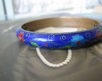 Bracelet Vintage Cloisonné Motif Chouette - Métal, Dominante Noire, Occasion Bon état