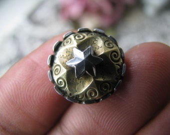 Antique Cut Steel Button, Victorian Cut Steel Button, Scrolled Brass Button, Cut Steel Star Button, Antique Shell Button, OME Button