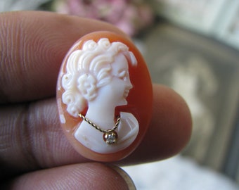 Antique Shell Cameo, Victorian Loose Cameo, 14kt. Gold Cameo, Diamond Cameo, Loose Cameo, Wedding Cameo, Bridal Cameo, Unset Cameo