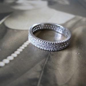Groupe de mariage de style Art déco, bracelet de mariage CZ en argent sterling, bracelet d’éternité CZ, bracelet d’anniversaire CZ, bague de mariage, bague de mariée, taille 6