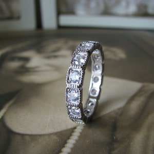 Fede nuziale in stile Art Déco, fede nuziale in argento sterling con zirconi cubici, fede dell&#39;eternità con zirconi cubici, fede nuziale con zirconi cubici, fede nuziale, anello nuziale, misura 8