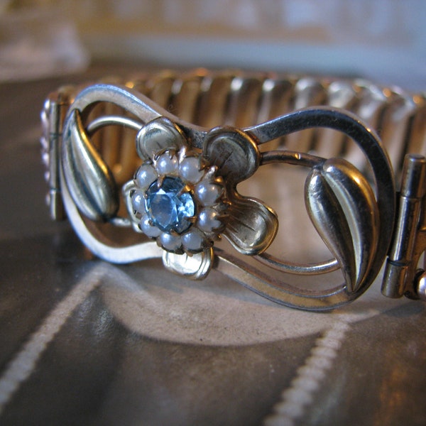 Art Deco Expansion Bracelet, Vintage Lustern Bracelet, Lustern Sweetheart Bracelet, Gold Filled Bracelet
