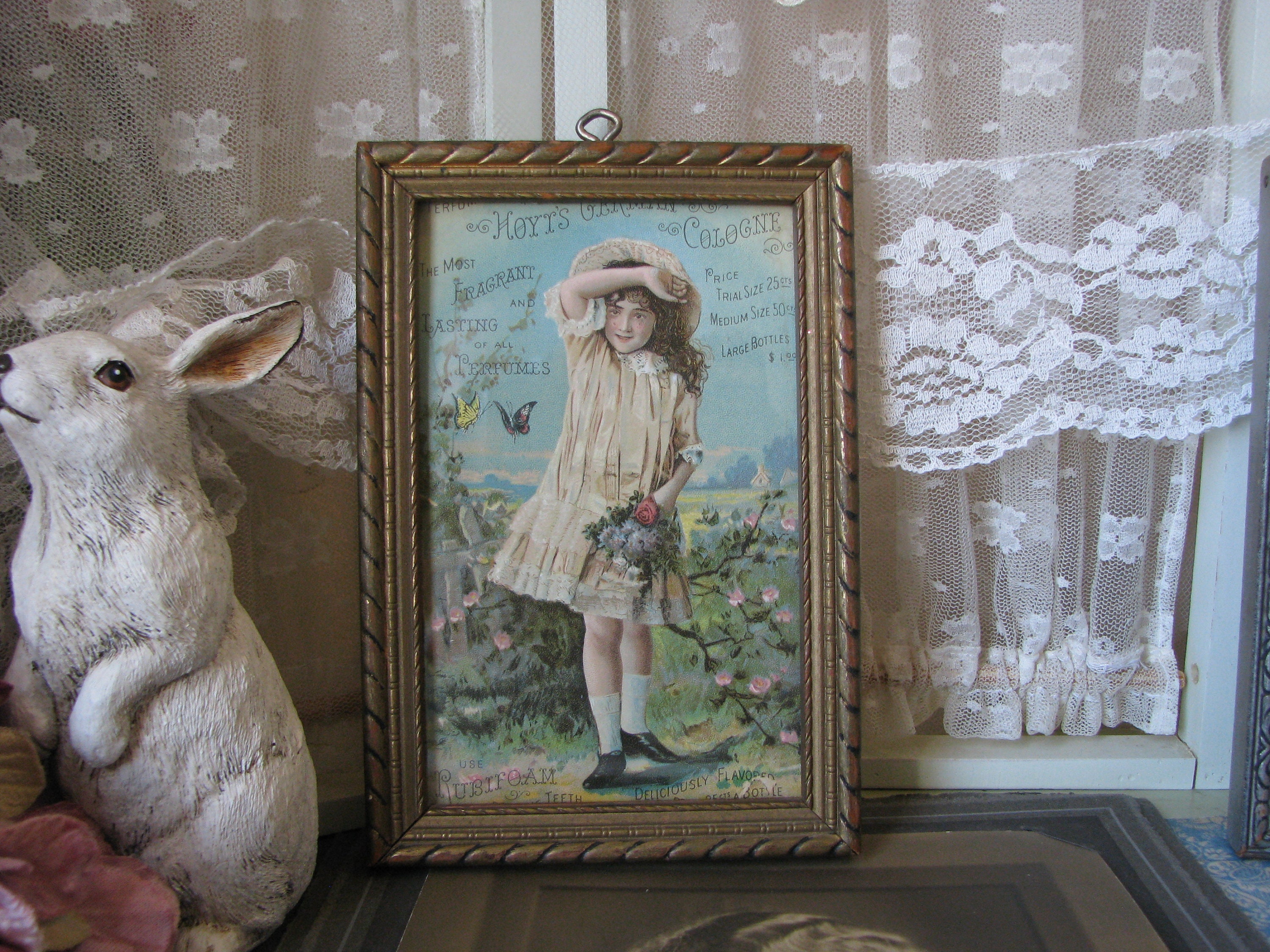 Antique Hoyt's Advertisement, Framed Advertisment, Hoyt's German Cologne, Hoyt's Fragrant Perfume, Small Framed Picture, Wedding Gift, Bride