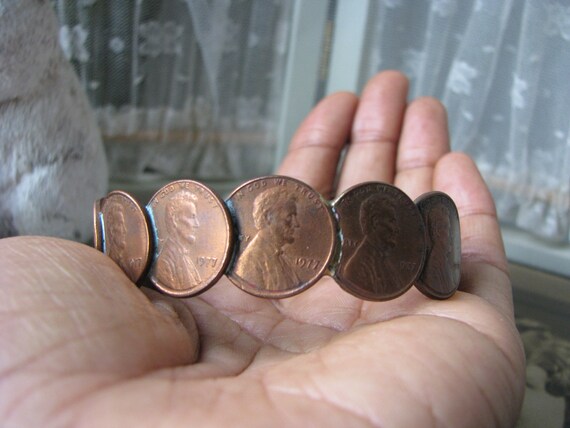 Vintage Penny Cuff Bracelet, Copper Penny Bracele… - image 8