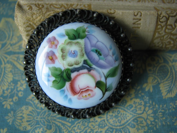 Vintage Russian Finift Filigree Brooch, Hand Pain… - image 3