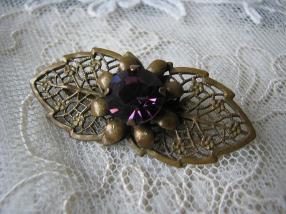 Vintage Paste Brooch, Purple Paste Brooch, Victorian Style
