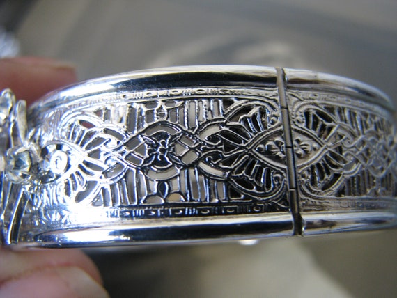 Art Deco Filigree Bracelet, Art Deco Bangle Brace… - image 7