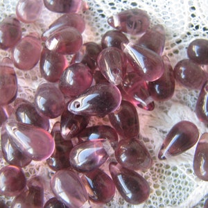 Antique Lampshade Beads, French Victorian Lamp Shade Beads, Amethyst Glass Lamp Shade Beads, Purple Glass Lamp Shade Beads, Tear Drop Beads
