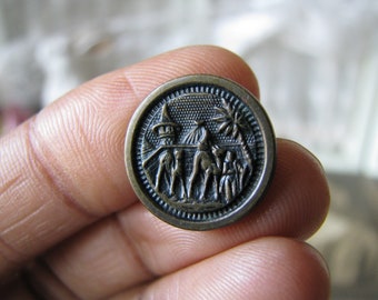 Antique Picture Button, Antique Button, Picture Button, Victorian Picture Button, Antique Brass Button
