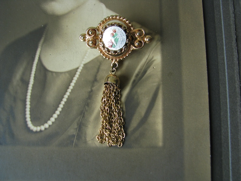Vintage Tassel Brooch Vintage Wedding Brooch Vintage Guilloche Brooch Vintage Gold Plated Guilloche Tassel Brooch Vintage Wedding Pin