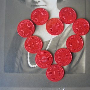 Vintage Sales Tax Tokens, Red Plastic Tokens, 1940&#39;s Tax Tokens, Missouri Sales Tax Tokens, Red Sales Tax Tokens,