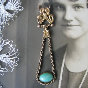 Antique Pocket Watch Fob, Gold Filled Pocket Watch Fob, Ornate Pocket Watch Fob, Jade Glass Pocket Watch Fob, Swivel Pocket Watch Fob