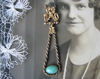 Antique Pocket Watch Fob, Gold Filled Pocket Watch Fob, Ornate Pocket Watch Fob, Jade Glass Pocket Watch Fob, Swivel Pocket Watch Fob