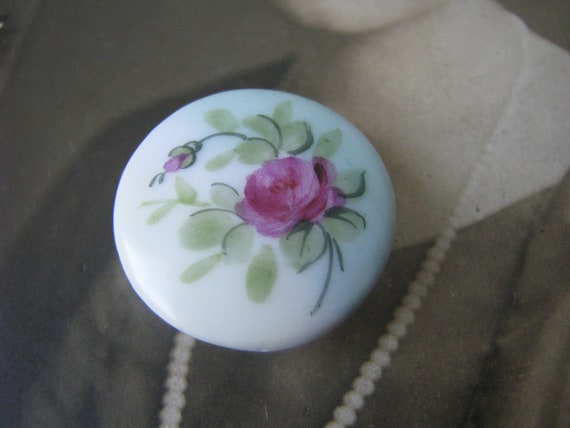 Antique Porcelain Waistcoat Stud, Hand-Painted Rose Design View 4