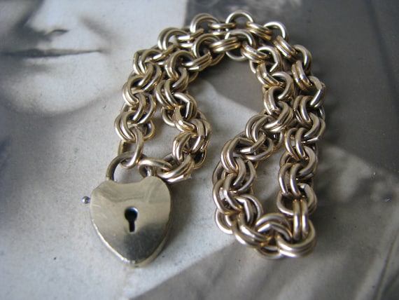 Victorian Padlock Bracelet, Antique Heart Padlock… - image 1