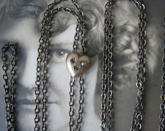Antique Pocket Watch Chain, Victorian Pocket Watch Chain, Gold Filled Pocket Watch Chain, Antique Heart Slide Pendant, Seed Pearl Pendant