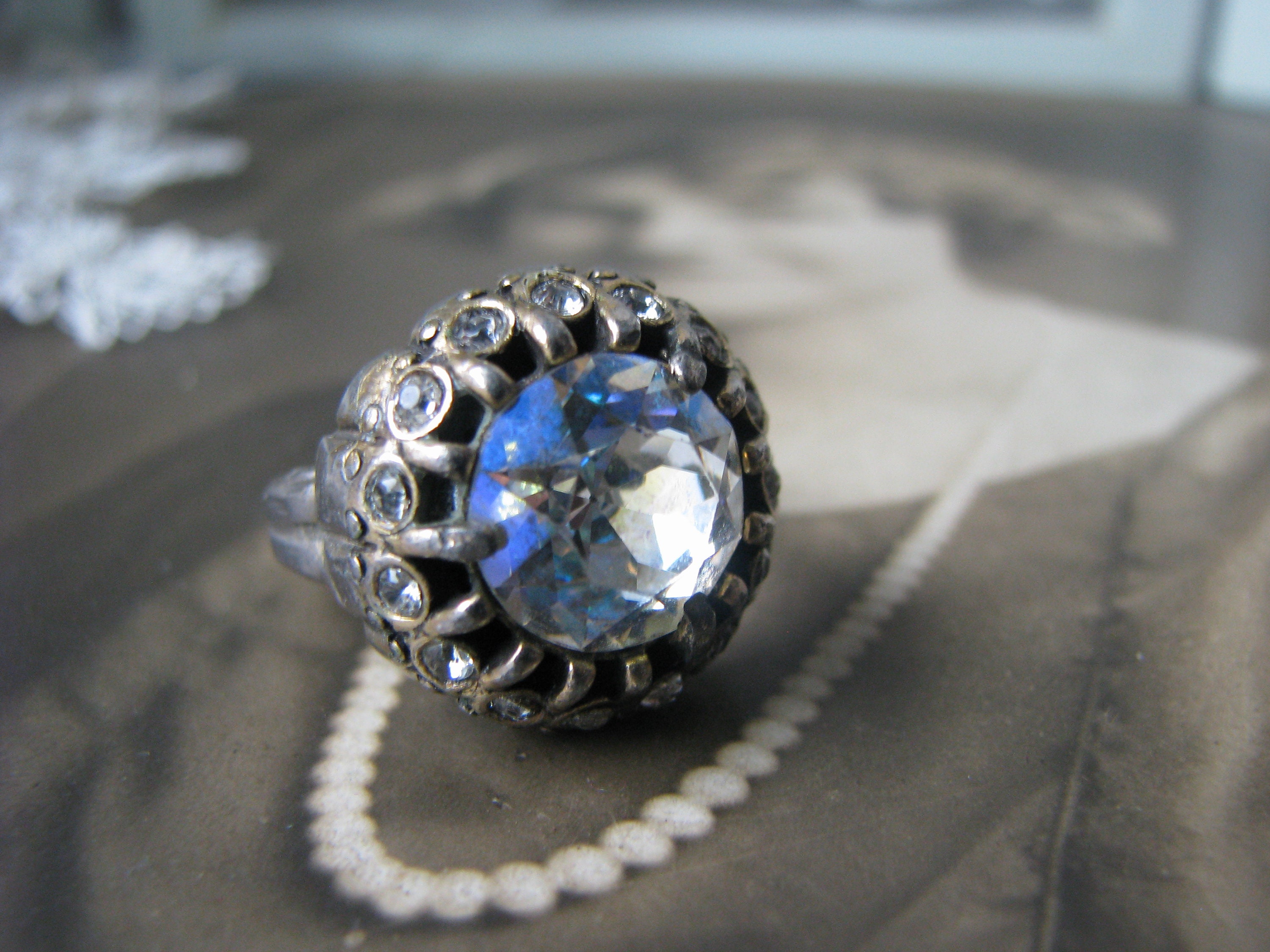 Vintage Rhinestone Ring Hollycraft Ring Large Rhinestone Ring