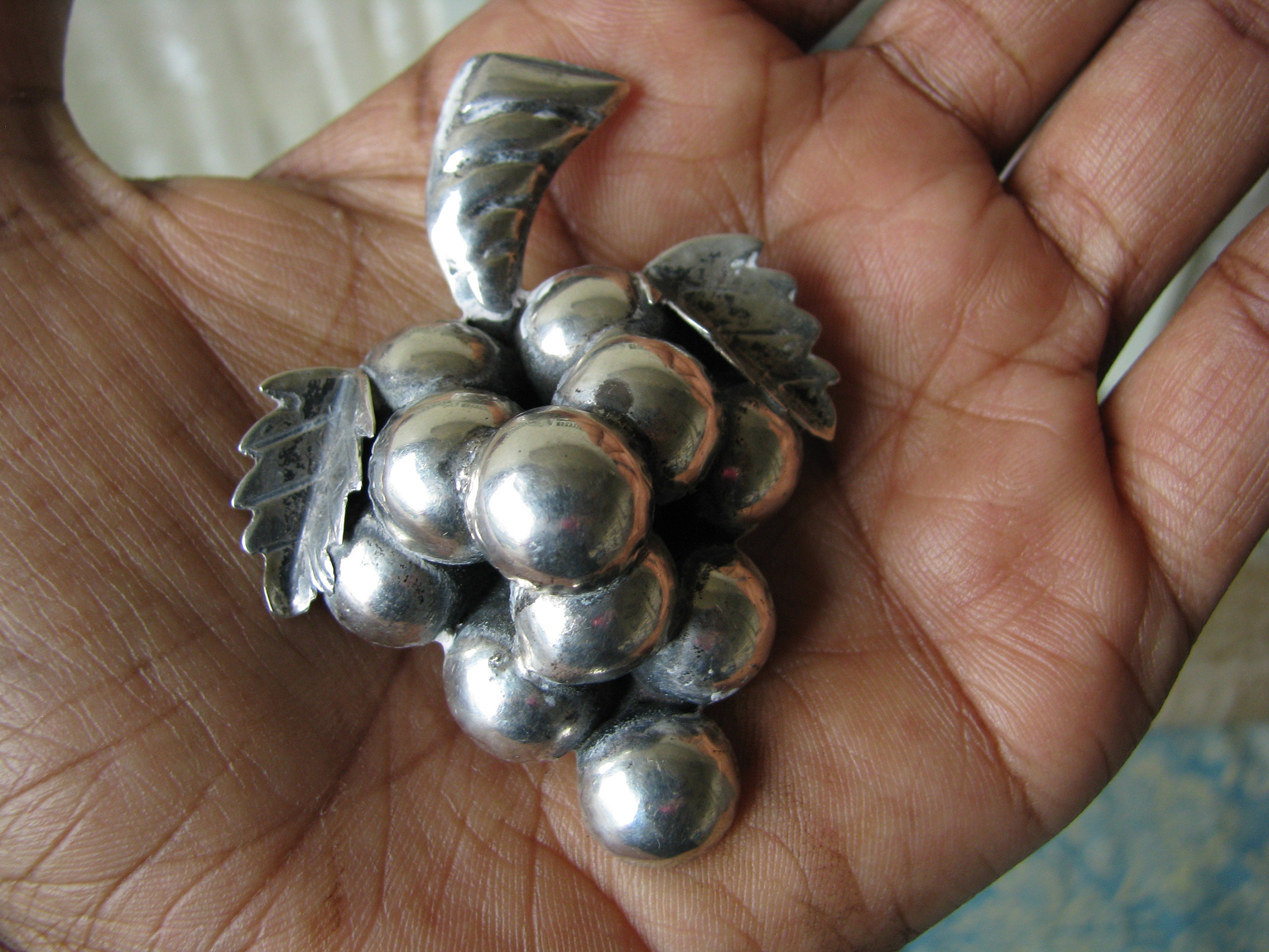 Vintage 1950s Mexican Sterling Silver Grape Brooch - Etsy display picture 1