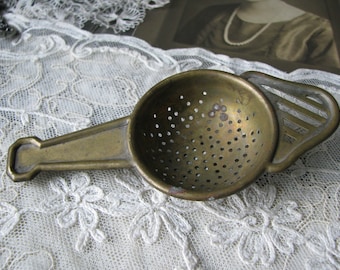 Antique Victorian Brass Tea Strainer, Patina Finish