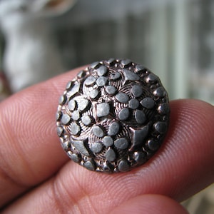 Antique Pewter Button, Antique French Button, Victorian Pewter Button, Textured Peewter Button, Pewter Floral Button