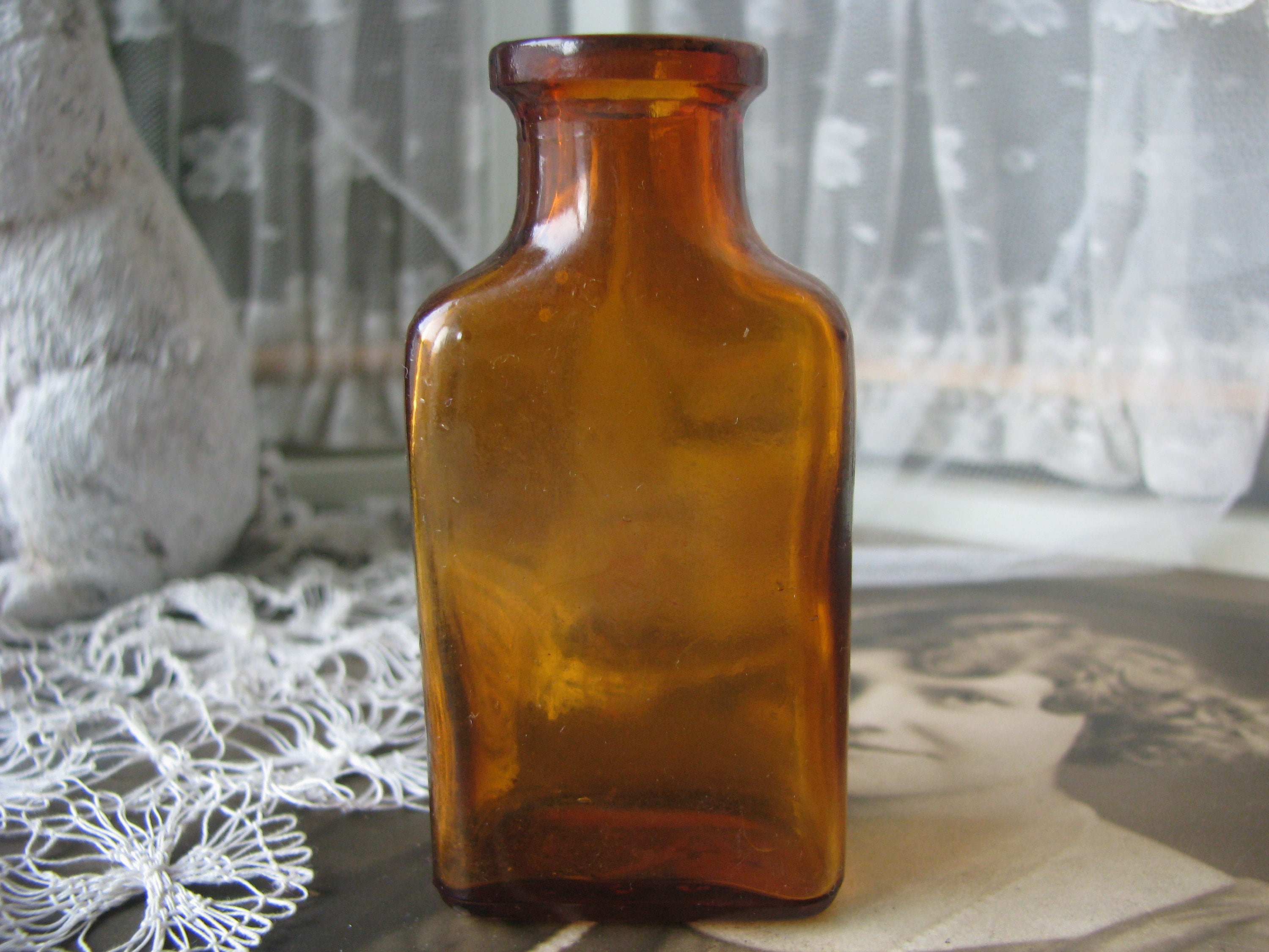 Antique Halloween Decor, Antique Umber Brown Bottle, Small Vial Bottle, Antique Medicine Bottle, Antique Fall Decor, Small Antique Bottle,