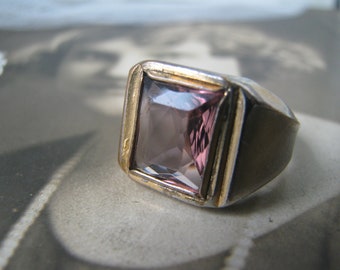 Antique Art Deco Paste Ring, Gold Washed, Purple Stone, Size 11