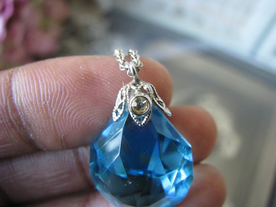 1930s Art Deco Blue Paste Filigree Necklace, Brid… - image 7