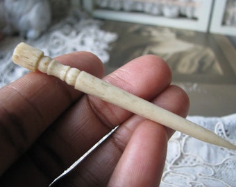 Antique Carved Bone Sewing Awl, Bodkin, Stiletto